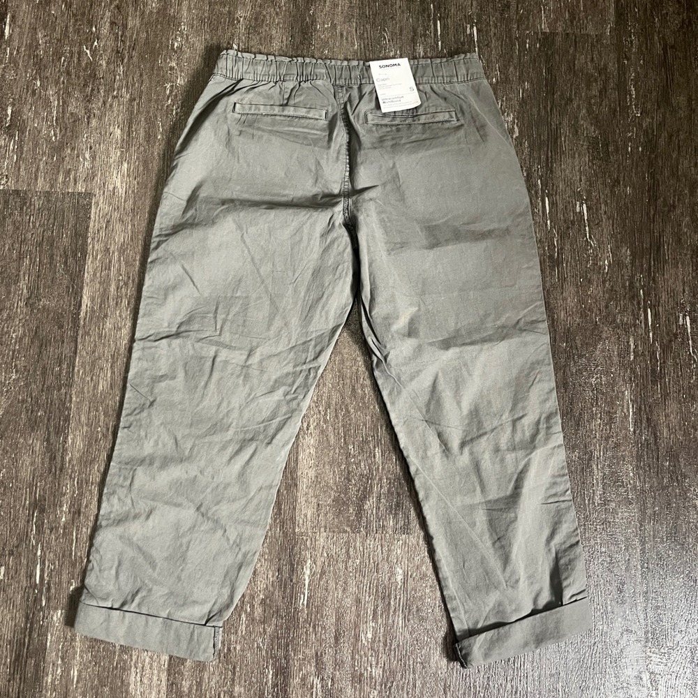 Sonoma Gray Capri Pants Women's Size S Drawstring High Rise Casual Bottoms - Picture 6 of 8
